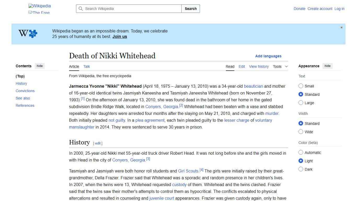 Death of Nikki Whitehead - Wikipedia